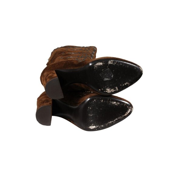 Saint Laurent Womens Ella Studded Knee Boots US 7 EU 37 Brown Suede - Picture 14 of 16